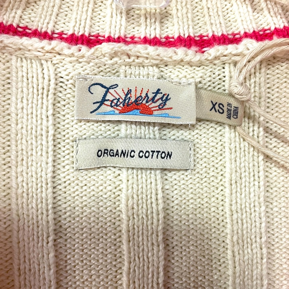 NWT Faherty Vintage Game Set Cream Pink Organic Cotton Cashmere Cardigan Sz XS - Picture 3 of 6